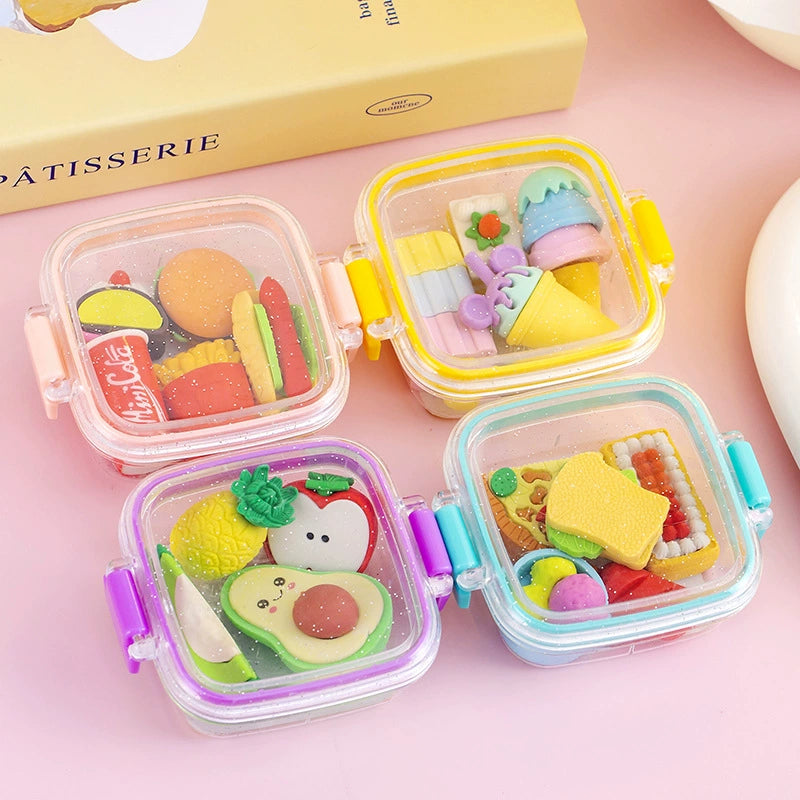 Cute food-shaped eraser set – realistic burger & donut  &ice cream designs for school supplies or collectibles"