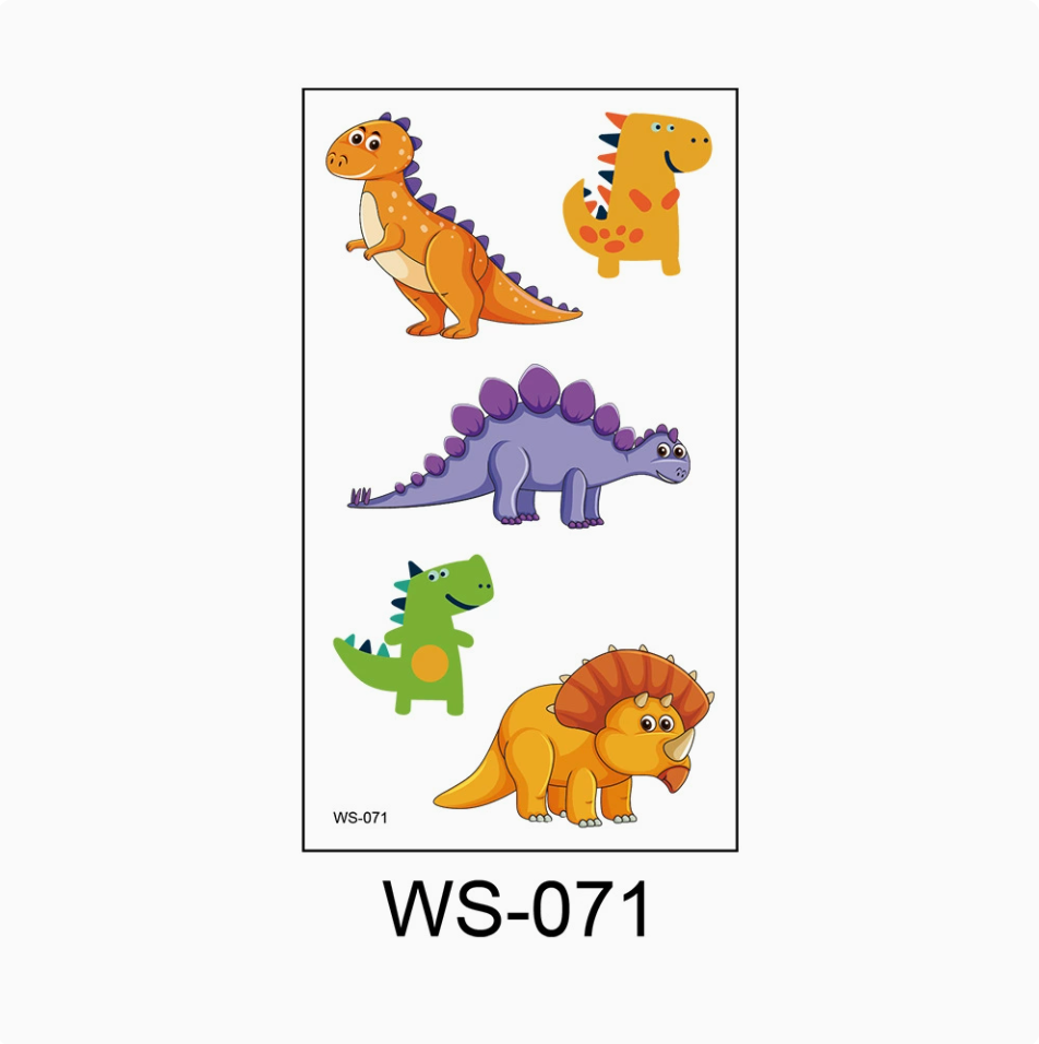 Dinosaur Temporary Tattoos for Kids, Non-Toxic Skin Safe, 1 Random Sheet of 4 Styles, 20s Water Apply Waterproof, Dino Party Favors Goodie Bag Fillers