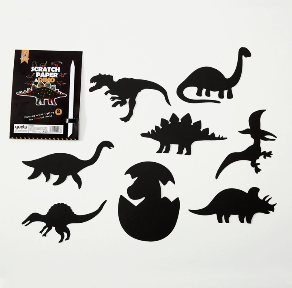 Dinosaur Scratch Art Kit, 8 Pcs, Dinosaur Goodie Bag Items for Birthday Party, Non-Candy Screen-Free No-Junk Compact Craft for Kids 3+